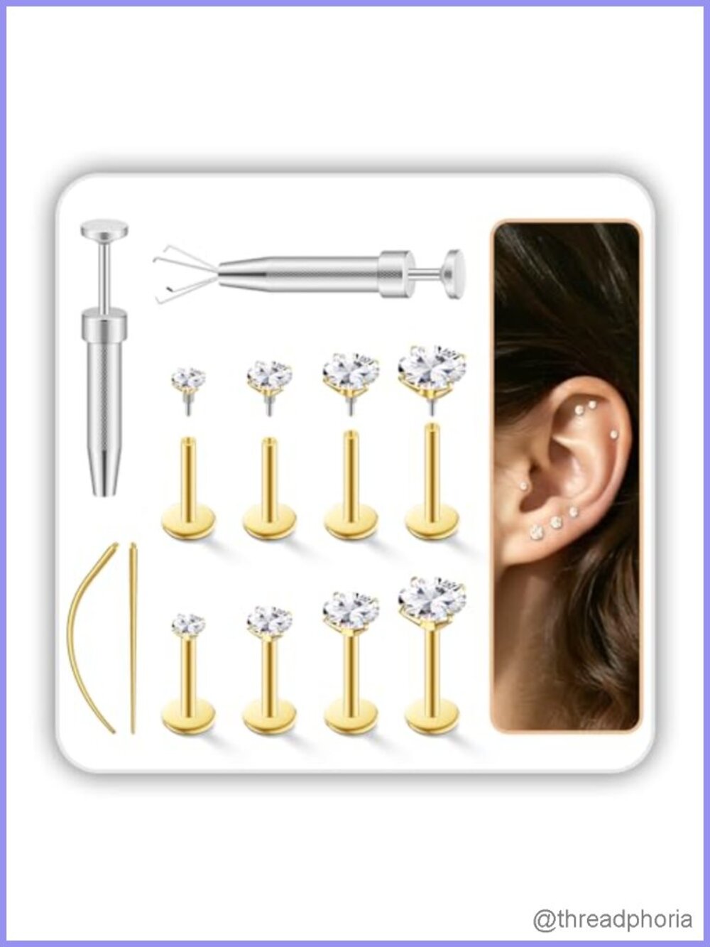 16G 18G Flat Back Stud Earrings Hypoallergenic Surgical Steel Set